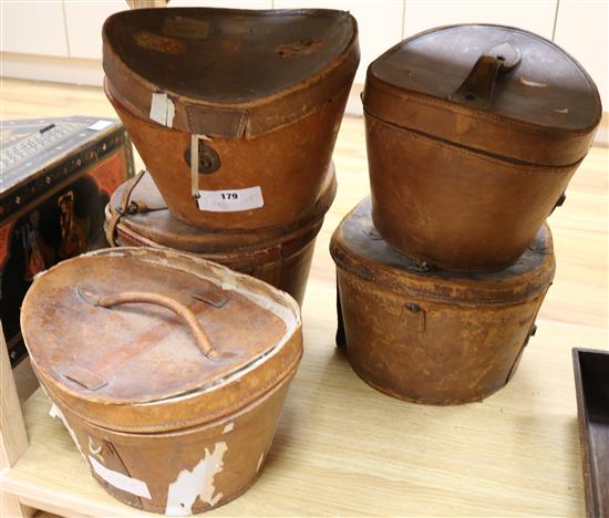Five leather hat boxes